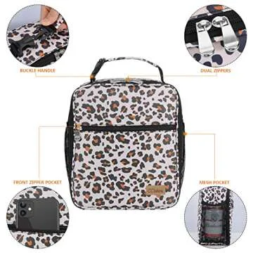 CCidea Lunch Bag for Women Men Kids, Reusable Lunch Box for Work/Office/School, Leakproof, Insulated Lunch Tote Bag Cooler Lunch Container (Leopard Print)