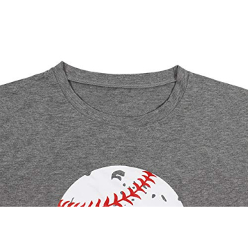 LONBANSTR Women Baseball Mom Letter Print T Shirt - Gray