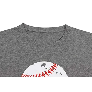 LONBANSTR Women Baseball Mom Letter Print T Shirt - Gray