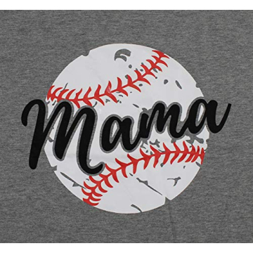 LONBANSTR Women Baseball Mom Letter Print T Shirt - Gray