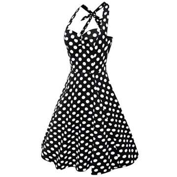 Anni Coco Women's Halter Polka Dots 1950s Vintage Swing Tea Dress - Small - 1st - Black & White Dots