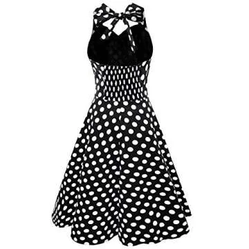 Anni Coco Women's Halter Polka Dots 1950s Vintage Swing Tea Dress - Small - 1st - Black & White Dots
