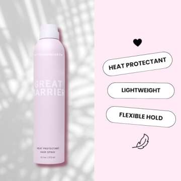 Beachwaver Great Barrier Heat Protectant Hair Spray - Multi-Purpose Treatment for Heat Protection Before Styling for Flexible Hold & No Frizz - Polynesian Pink Sugar Scent (8.4 Fl Oz)