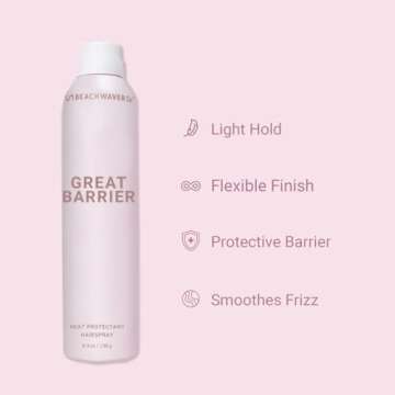 Beachwaver Great Barrier Heat Protectant Hair Spray - Multi-Purpose Treatment for Heat Protection Before Styling for Flexible Hold & No Frizz - Polynesian Pink Sugar Scent (8.4 Fl Oz)
