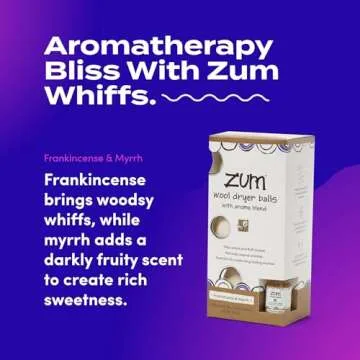 Indigo Wild Zum Laundry Dryer Balls Kit - Wool Laundry Balls for The Dryer - Essential Oil Spray - Reusable Drying Balls for Laundry - Frankincense & Myrrh - (3 Dryer Balls, 1 Aroma Blend)