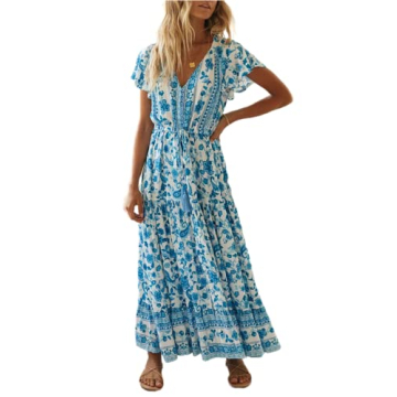 R.Vivimos Summer Floral Print Cotton Dress for Women