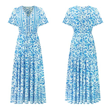 R.Vivimos Summer Floral Print Cotton Dress for Women