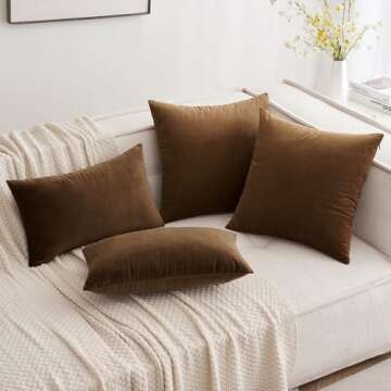 MIULEE Pack of 2 Chocolate Velvet Throw Pillow Covers 24x24 Inch Soft Solid Decorative Square Set Cushion Cases for Couch Sofa Bedroom