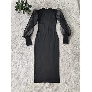 Elegant See Through Bodycon Dress with Puff Sleeves