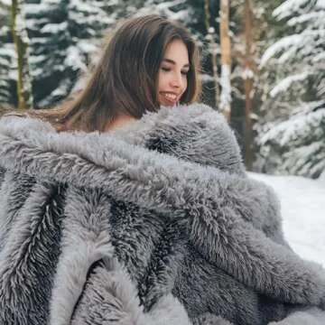 Bedsure Fluffy Grey Throw Blanket Gifts for Women, Men, Soft Fleece Cozy Fuzzy Sherpa Plush Warm Min...