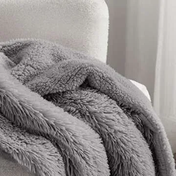 Bedsure Fluffy Grey Throw Blanket Gifts for Women, Men, Soft Fleece Cozy Fuzzy Sherpa Plush Warm Minky Thick Faux Fur Throws for Couch, Bed, Grey Decor Spring Blanket Gifts for Mom Dad, 50x60