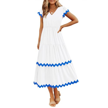 BTFBM Spring Summer Midi Dress with Elegant RIC Rac Trim