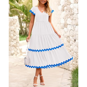 BTFBM Spring Summer Midi Dress with Elegant RIC Rac Trim