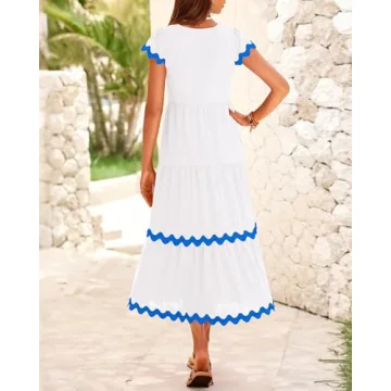 BTFBM Spring Summer Midi Dress with Elegant RIC Rac Trim