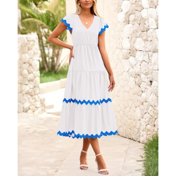 BTFBM Spring Summer Midi Dress with Elegant RIC Rac Trim