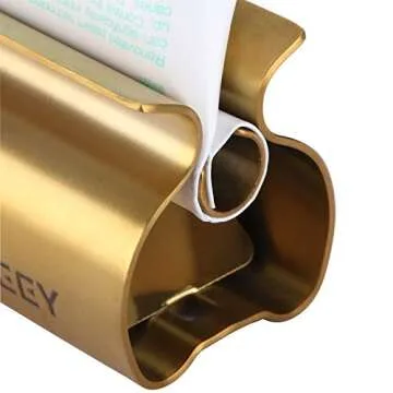 XYKEEY Toothpaste Tube Squeezer - Set of 2 Toothpaste Squeezer Rollers, Metal Toothpaste Tube Wringer Seat Holder Stand (Matt Gold)