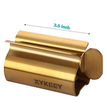 XYKEEY Toothpaste Tube Squeezer - Set of 2 Toothpaste Squeezer Rollers, Metal Toothpaste Tube Wringer Seat Holder Stand (Matt Gold)
