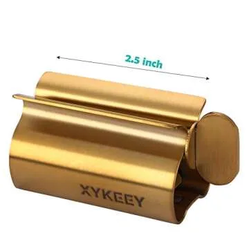 XYKEEY Toothpaste Tube Squeezer - Set of 2 Toothpaste Squeezer Rollers, Metal Toothpaste Tube Wringer Seat Holder Stand (Matt Gold)