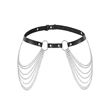 Punk Waist Chain Leather Layered Belly Body Chain Belt Halter Bra Adjustable Strap for Women Party G...