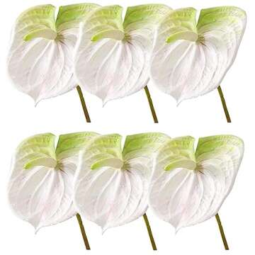 JOSON 6 PCS 27" Simulation Large Artificial Anthurium Lily Flowers Permanent Flower for Home Decoration Bouquet and Green Leaf， Wedding Festival Decoration Flower Arrangement (White)