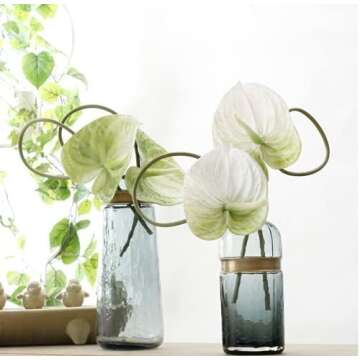 JOSON 6 PCS 27" Simulation Large Artificial Anthurium Lily Flowers Permanent Flower for Home Decoration Bouquet and Green Leaf， Wedding Festival Decoration Flower Arrangement (White)