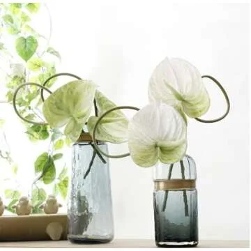 JOSON 6 PCS 27" Simulation Large Artificial Anthurium Lily Flowers Permanent Flower for Home Decoration Bouquet and Green Leaf， Wedding Festival Decoration Flower Arrangement (White)