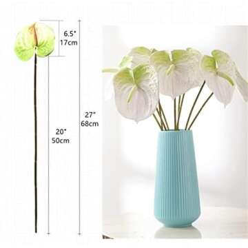 JOSON 6 PCS 27" Simulation Large Artificial Anthurium Lily Flowers Permanent Flower for Home Decoration Bouquet and Green Leaf， Wedding Festival Decoration Flower Arrangement (White)