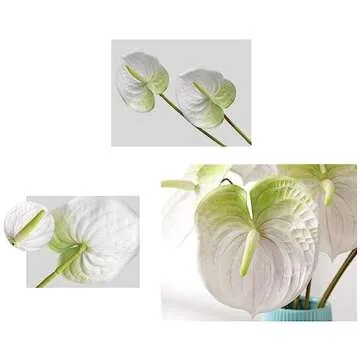 JOSON 6 PCS 27" Simulation Large Artificial Anthurium Lily Flowers Permanent Flower for Home Decoration Bouquet and Green Leaf， Wedding Festival Decoration Flower Arrangement (White)