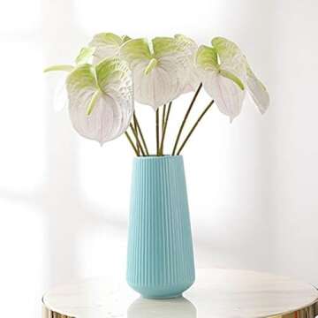 JOSON 6 PCS 27" Simulation Large Artificial Anthurium Lily Flowers Permanent Flower for Home Decoration Bouquet and Green Leaf， Wedding Festival Decoration Flower Arrangement (White)