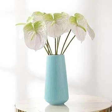 JOSON 6 PCS 27" Simulation Large Artificial Anthurium Lily Flowers Permanent Flower for Home Decoration Bouquet and Green Leaf， Wedding Festival Decoration Flower Arrangement (White)