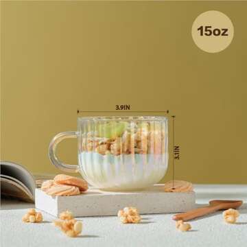 Wlasss 4pcs Vintage Iridescent Glass Coffee Mugs-Seamless Design, 15 Oz Ribbed Glass Mugs with Handl...