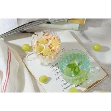 Wlasss 4pcs Vintage Iridescent Glass Coffee Mugs-Seamless Design, 15 Oz Ribbed Glass Mugs with Handle, Lead-Free Glass Coffee Cups for Latte, Cereal, Yogurt, Hot/Cold Beverage, Gifts for Women