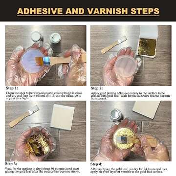 Wadities Gold Leaf Gilding Adhesive Set, 100ml Water Based Metal Leaf Glue and 100ml Varnish, Gold Leaf Sheets 100 pcs, 2 Brushes, for Craft, Painting and Arts