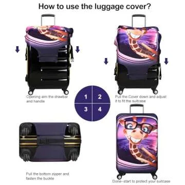 7-Mi 3D Print Design Travel Suitcase Protector Trolley Case Cover 19"-30" Sleeve (S(Fits to 19"-20" Trolley Case), Giraffe(New Version))