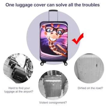 7-Mi 3D Print Design Travel Suitcase Protector Trolley Case Cover 19"-30" Sleeve (S(Fits to 19"-20" Trolley Case), Giraffe(New Version))