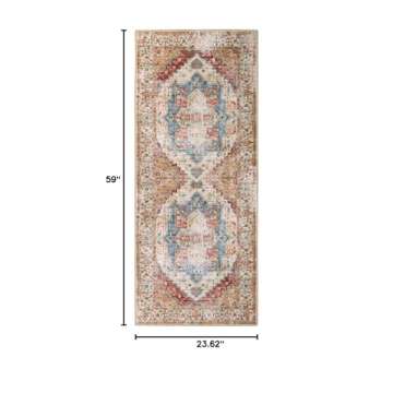 Lanffia Boho Rug Runner 2x5 Washable Hallway Runner Rug Vintage Distressed Entry Throw Area Rug Non-...