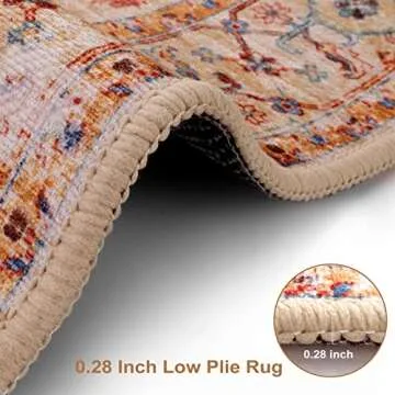 Lanffia Boho Rug Runner 2x5 Washable Hallway Runner Rug Vintage Distressed Entry Throw Area Rug Non-Slip Low-Pile Floor Carpet for Kitchen Bathroom Laundry Room Bedroom, Yellow/Multi