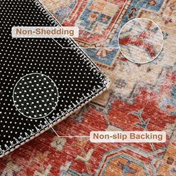 Lanffia Boho Rug Runner 2x5 Washable Hallway Runner Rug Vintage Distressed Entry Throw Area Rug Non-Slip Low-Pile Floor Carpet for Kitchen Bathroom Laundry Room Bedroom, Yellow/Multi