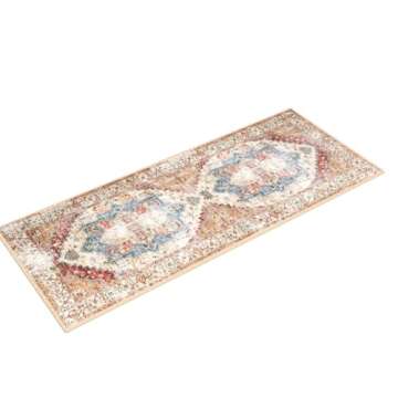 Lanffia Boho Rug Runner 2x5 Washable Hallway Runner Rug Vintage Distressed Entry Throw Area Rug Non-Slip Low-Pile Floor Carpet for Kitchen Bathroom Laundry Room Bedroom, Yellow/Multi