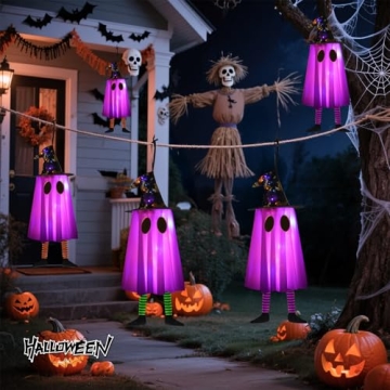6P Halloween Hanging Ghosts with Timer and Waterproof Design