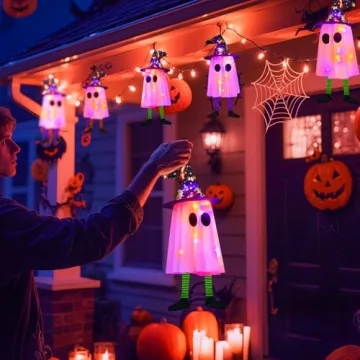 6P Halloween Hanging Ghosts with Timer and Waterproof Design