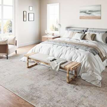 WondRg 8x10 Washable Area Rug Beige Grey Neutral Abstract Living Room Bedroom Large Throw Rug Non Slip Soft Low Pile Indoor Floor Carpet for Dining Room Kitchen Office Entryway