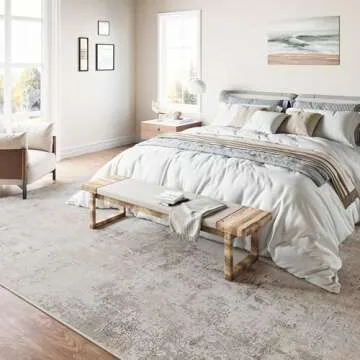 WondRg 8x10 Washable Area Rug Beige Grey Neutral Abstract Living Room Bedroom Large Throw Rug Non Slip Soft Low Pile Indoor Floor Carpet for Dining Room Kitchen Office Entryway