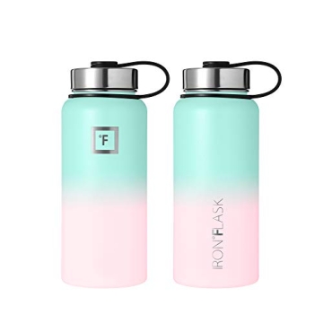 IRON °FLASK Camping & Hiking Hydration Flask with 3 Lids - Stainless Steel, Double Walled & Vacuum Insulated Water Bottle - Leak Proof & BPA Free (Bubble Gum, Straw - 32 oz)