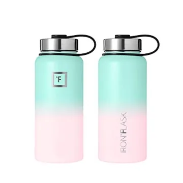 IRON °FLASK Camping & Hiking Hydration Flask with 3 Lids - Stainless Steel, Double Walled & Vacuum Insulated Water Bottle - Leak Proof & BPA Free (Bubble Gum, Straw - 32 oz)