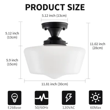 youngrender Black Schoolhouse Light Fixture - Unique Ceiling Light