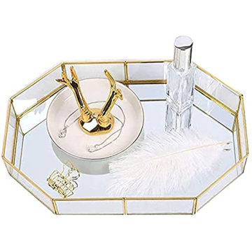 Decorative Metal Mirror Catchall Tray, Glass Vanity Tray, Dresser Tray, Jewelry Display Tray, Vanity...