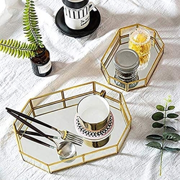 Elegant Decorative Metal Mirror Catchall Tray for Jewelry Display