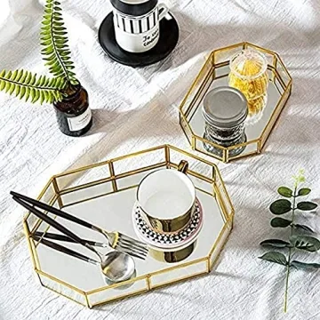 Elegant Decorative Metal Mirror Catchall Tray for Jewelry Display