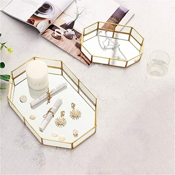 Elegant Decorative Metal Mirror Catchall Tray for Jewelry Display